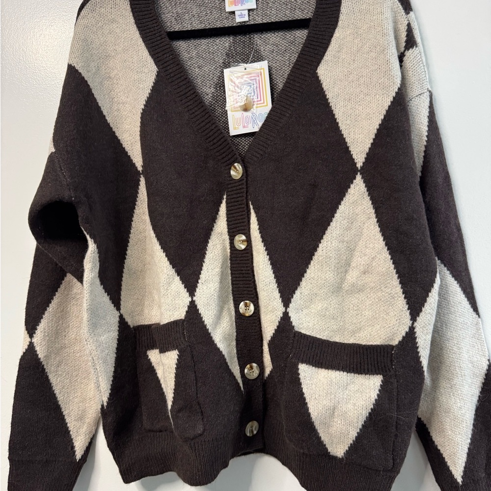 Women's Brown and Cream Cardigan Sweater